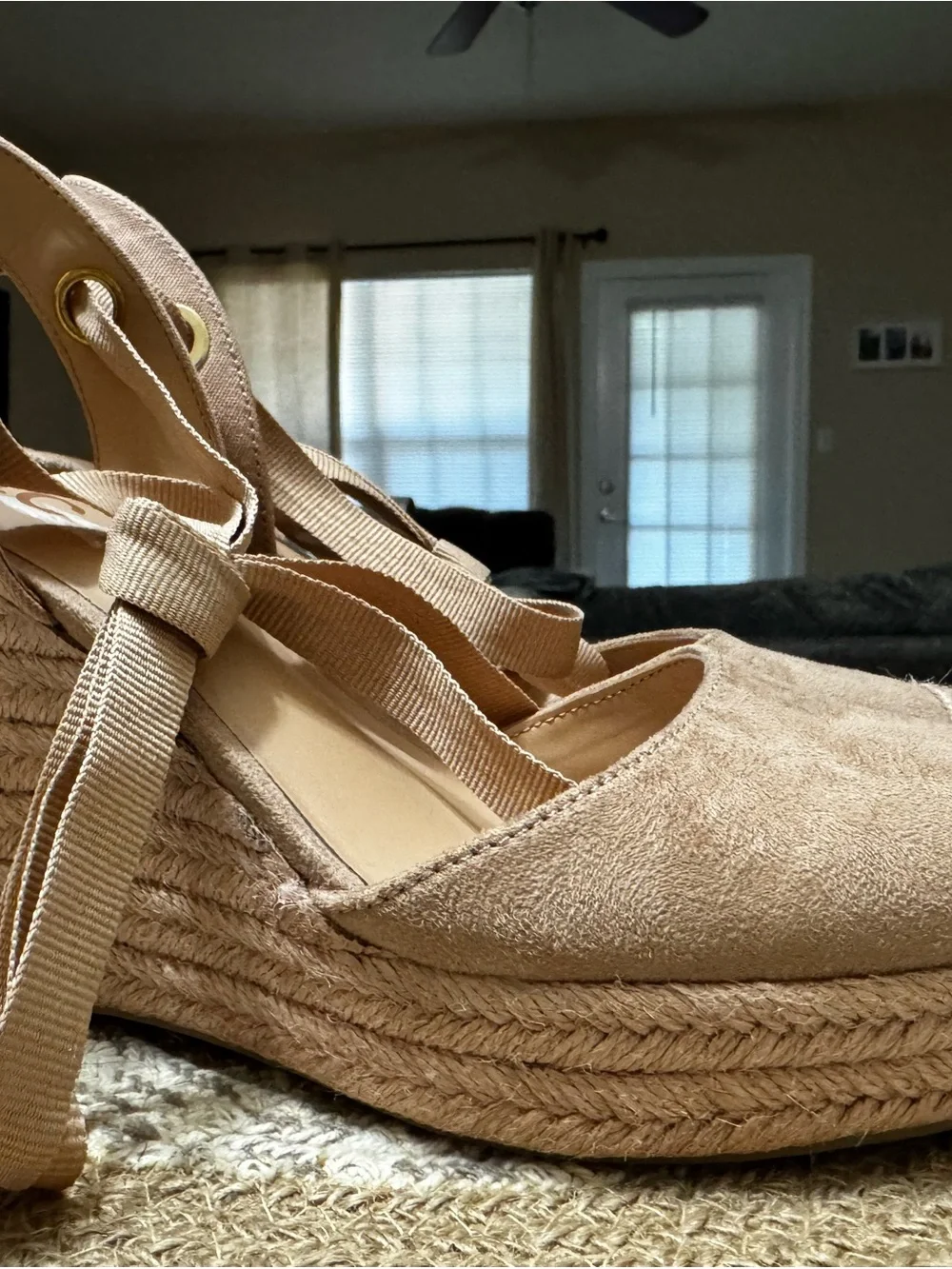 INC International Concepts Taupe Lace-Up Espadrille Wedges